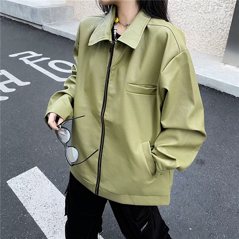 美式机车皮衣女2024年新款中性春秋pu皮夹克短款外套潮W5990-P72,男装夹克,星座412-2