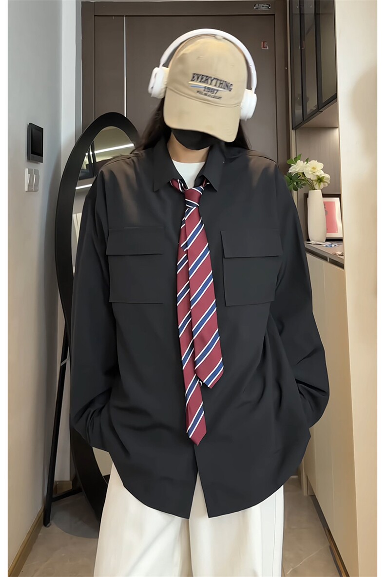 C5077/P40春装新款长袖多口袋工装衬衫男大码宽松潮流衬衣上衣,男装衬衫,电商A141
