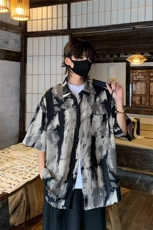 特批P25无差价25夏季风水墨画垂感冰丝休闲潮流短袖衬衫男CD894，男装衬衫，电商A001