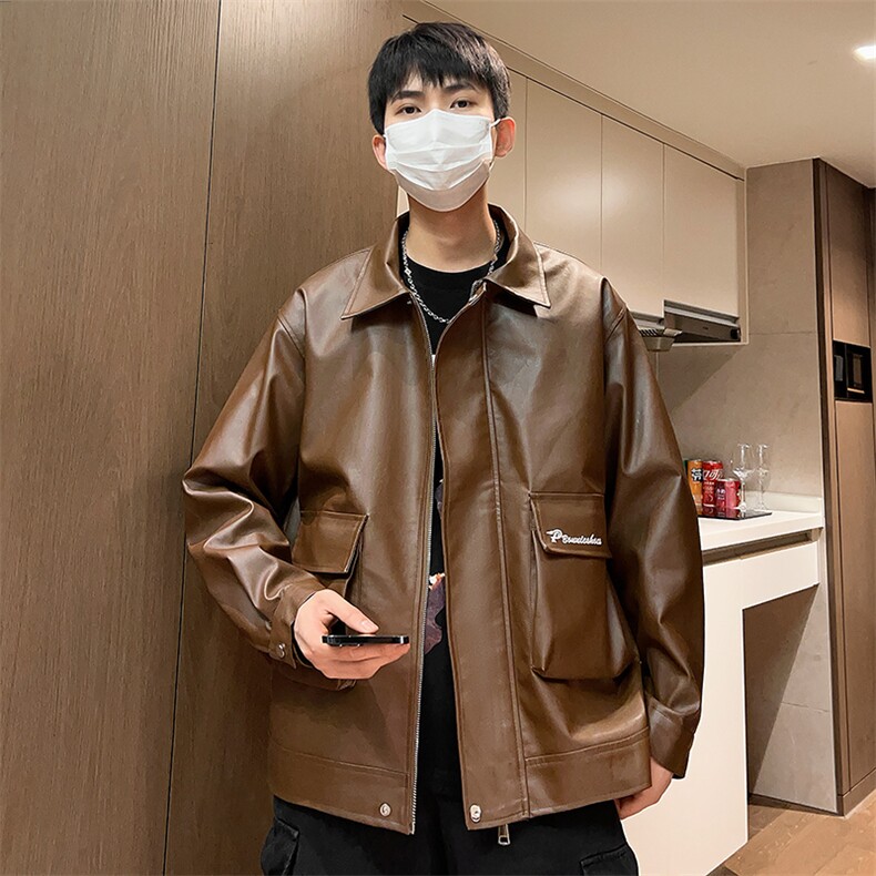 秋季刺绣皮衣男宽松潮男士夹克外套休闲机车A266-PY007-P85控138图片