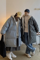 新款假两件拼接中长款情侣装棉衣加厚连帽棉服A071-Y296-P135，男装棉衣，电商A071
