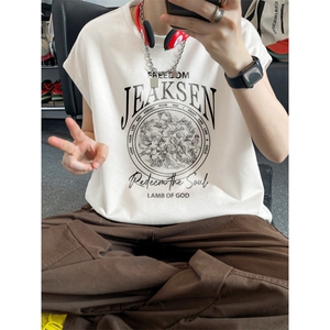 抖音得物高街美式字母潮流印花坎背心肩短袖BXJP272-特批19控38图片