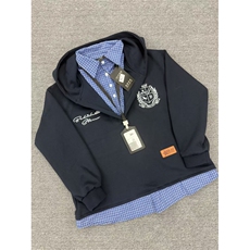 潮牌情侣美式条纹拼接假两件翻领长袖宽松POLO衫t恤卫衣Y1811，男装Polo衫，星座601-1