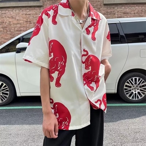 气质标准五分袖潮流百搭男原宿新款衬衫碎花潮衬衫C629P30图片