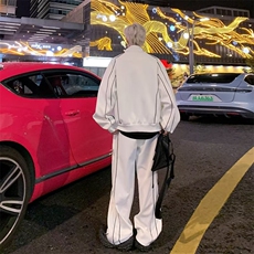时尚高级感休闲运动套装男春秋宽松短款开衫夹克阔腿裤潮两件套男，男装夹克，星座1013