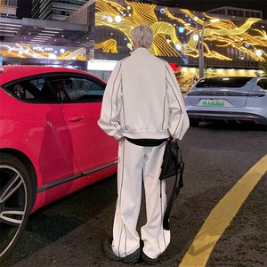 时尚高级感休闲运动套装男春秋宽松短款开衫夹克阔腿裤潮两件套男图片
