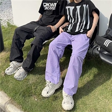 紫色工装阔腿裤女2024新款大码胖mm高街设计感小众可摘卸短裤裤子，男装休闲裤，四季星座218-1