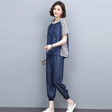 大码牛仔套装女2025夏季新款时尚洋气减龄休闲天丝中年妈妈两件套，女装套装/套裙，忆绮罗