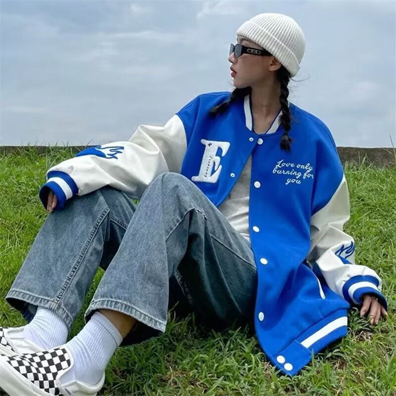 美式复古条纹撞色棒球服女春秋2025新款潮宽松休闲情侣夹克外套,男装夹克,星座506A