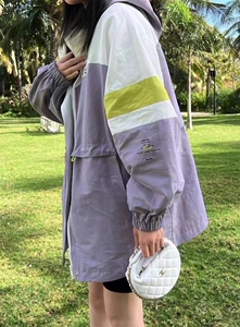 休闲拼色设计防晒连帽外套,其它,L·H·X