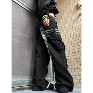 美式水洗直筒宽松牛仔裤男女潮牌裤子街头阔腿裤黑色显高休闲长裤图片