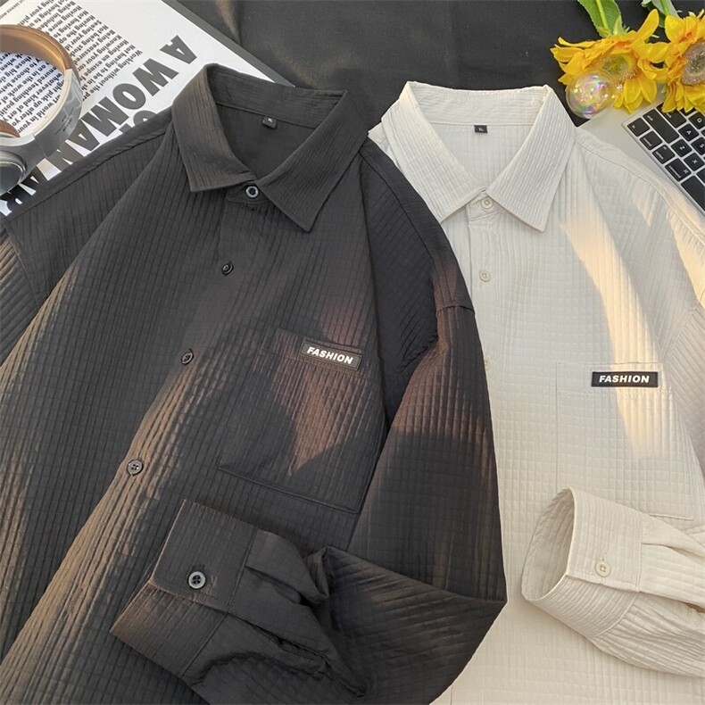 25年春季泡泡格衬衫长袖大码宽松落肩现货DS-C323-1-2313-特批45，男装衬衫，电商C323-1