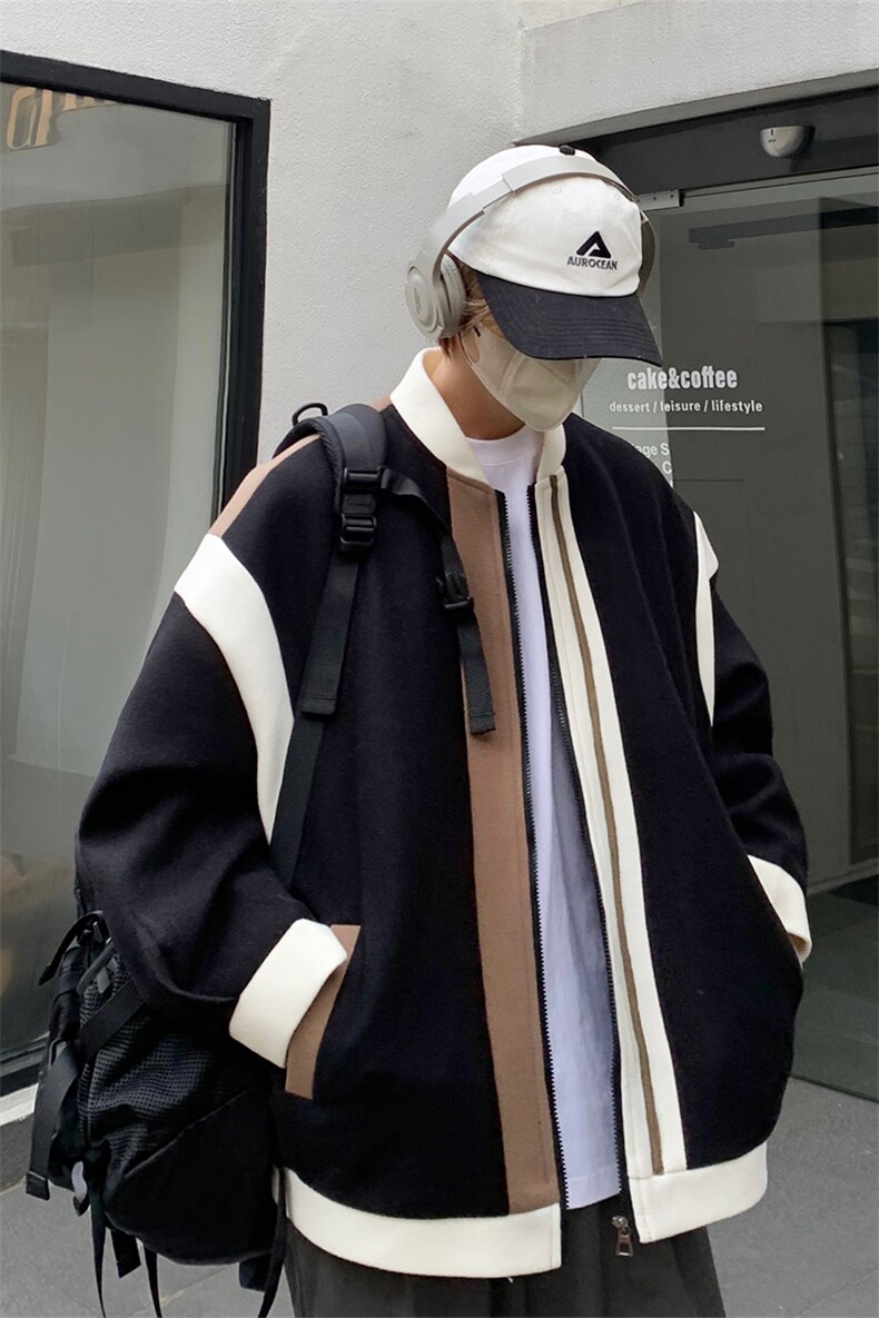 男装拼色夹克23秋冬新款呢料毛呢大衣男生外套XZ514-2-F627-P115,男装夹克,星座514-2(原B239)