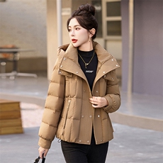现货90绒欧货显瘦短款羽绒服女2024冬季新款连帽小个子白鸭绒外套，商品下架区，韩然一族