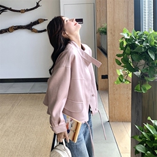 粉色短款皮衣外套女2025春季新款韩系可盐可甜减龄小个子PU皮夹克，女装短外套，2C239