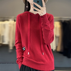 秋冬季新款纯色毛衣女长袖宽松显瘦百搭帽衫上衣，女装针织衫/毛衣，贵皇网供仓