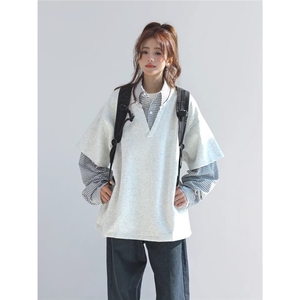 学院风假两件衬衫男女春季潮牌宽松情侣长袖卫衣外套WW519 P53图片