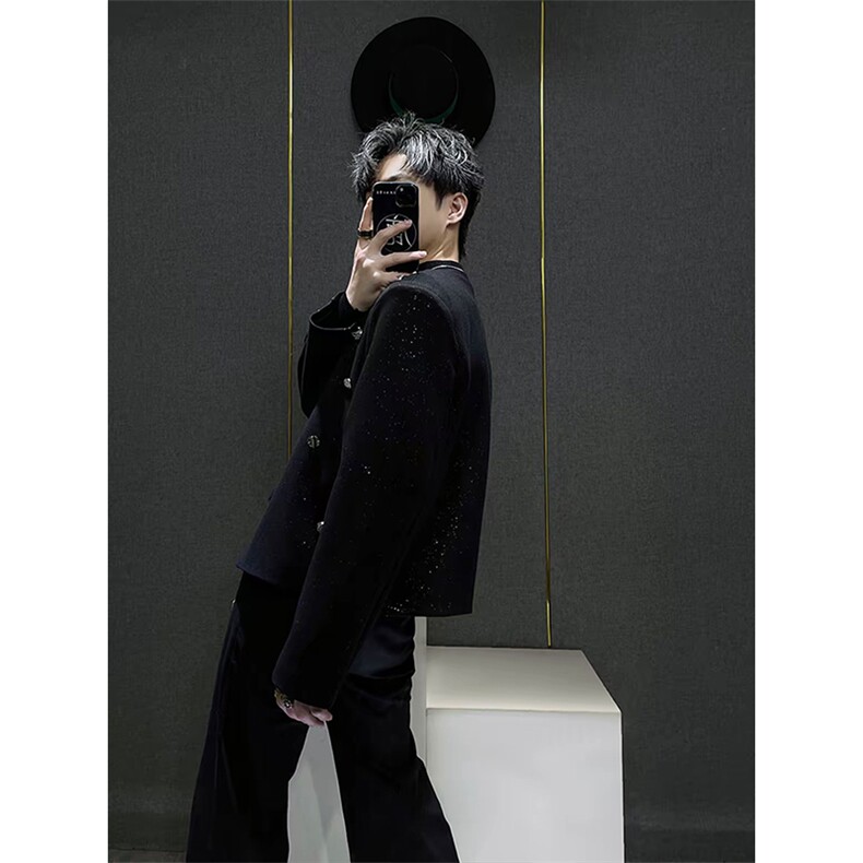 网图短款西装外套男满天星细闪柳钉手工钻设计感宽松西服XZ19P148,男装西服套装,星座512-1（原513-3）