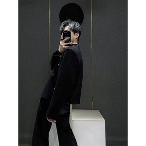 网图短款西装外套男满天星细闪柳钉手工钻设计感宽松西服XZ19P148图片