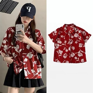 DA916-P38春夏度假夏威夷花衬衫男女设计感短袖衬衣-网图现货图片