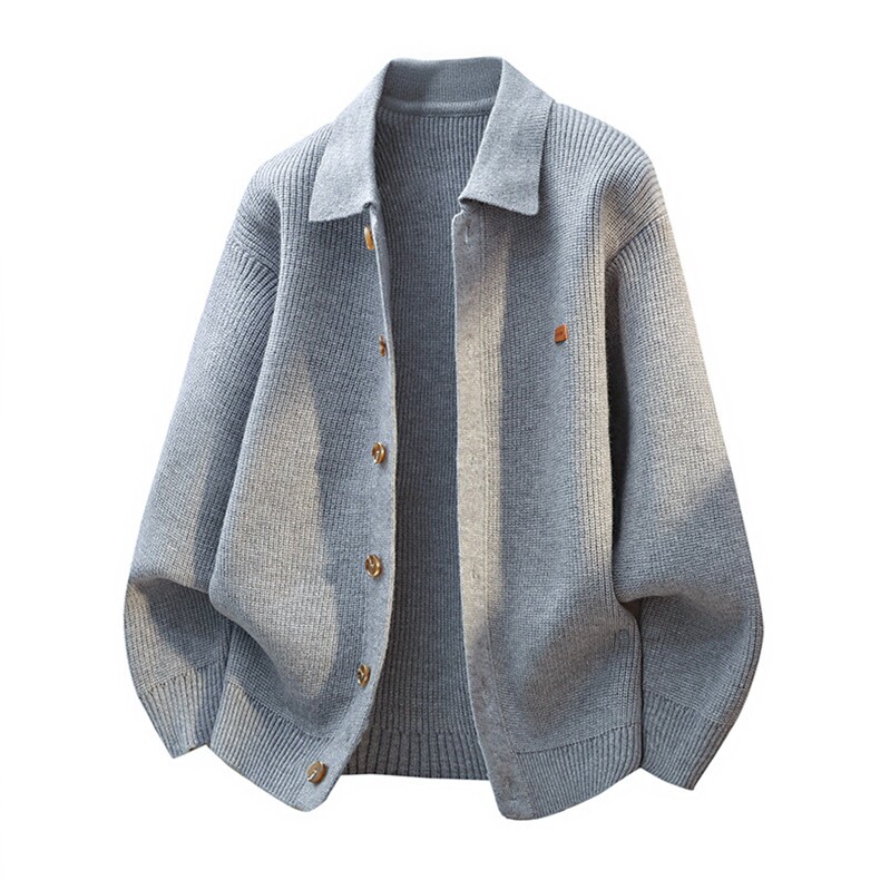 25873-特P62秋季时尚翻领毛衣开衫男针织衫纯色简约翻领开衫外套，男装针织衫/毛衣，电商D310B