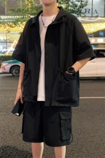 工装套装XZ5513-TP65控价98工装衬衫套装夏季日系复古短袖短裤，男装衬衫，电商A102-1