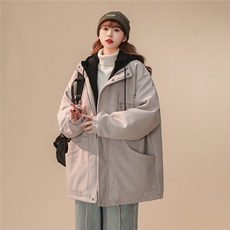 EQ158冬季新款港风休闲毛呢假两件连帽棉服棉衣情侣潮牌外套P145，男装棉衣，电商C306-1
