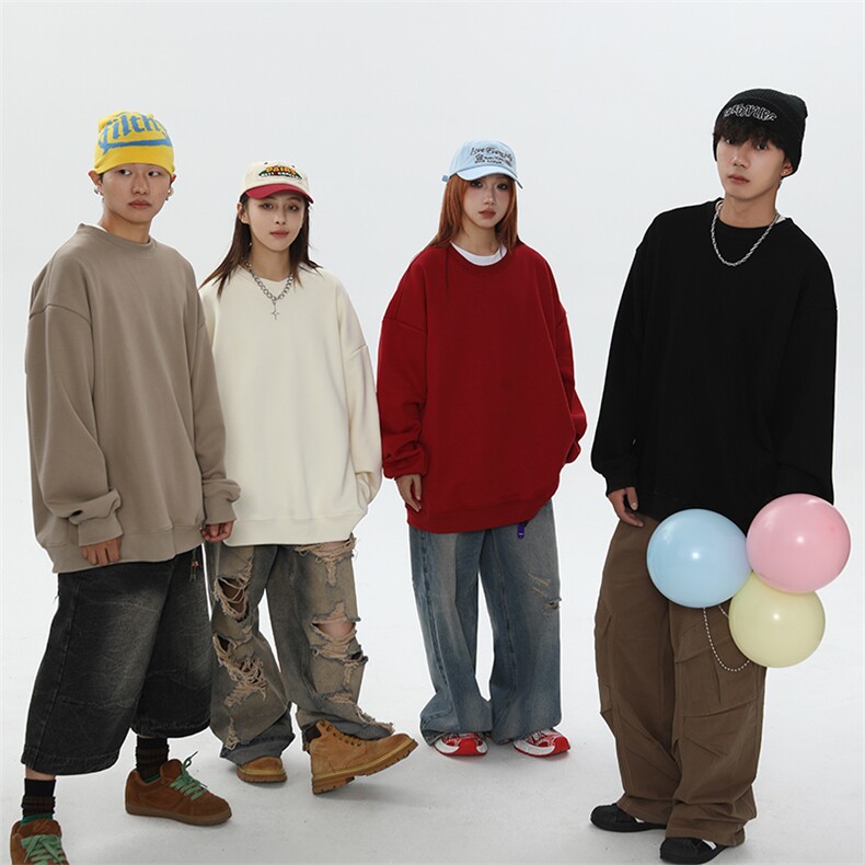 抖音得物高品质二开支持退换25秋冬全棉宽松圆领纯色卫衣HM07，男装卫衣，电商A486