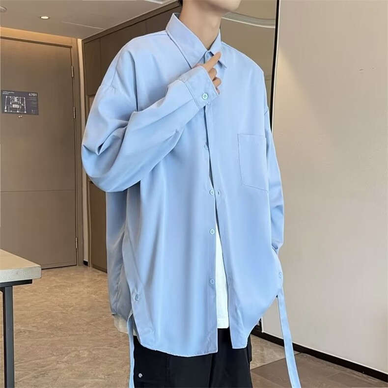 2023港风文艺长袖衬衫男春秋宽松潮流衬衣复古百搭上衣,男装衬衫,星座716-4