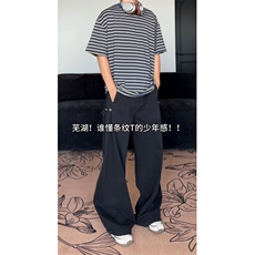 现货！极简慵懒风条纹短袖复古宽视频截图-EX50920-特批25，男装T恤，电商A061