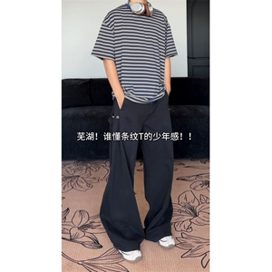 现货！极简慵懒风条纹短袖复古宽视频截图-EX50920-特批25图片