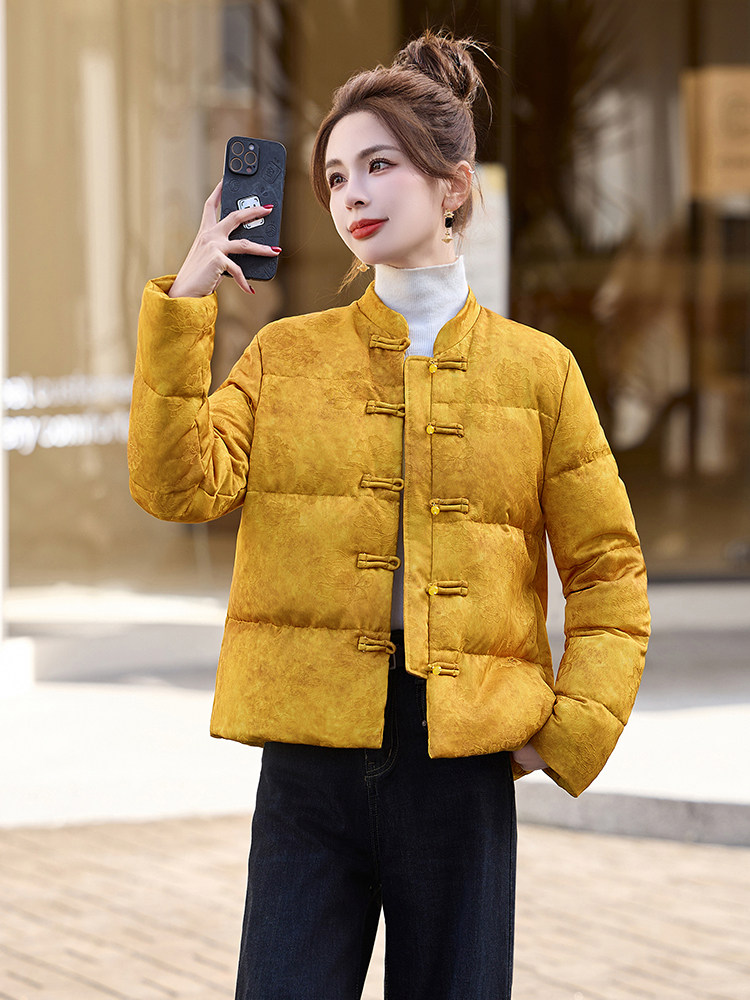 新中式g风羽绒服女2024冬季新款白鸭绒加厚小个子短外套,女装羽绒服,橙子家