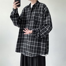 宽松棉毛长袖衬衫男格子衬衣KD612-P50，男装衬衫，电商D312-1