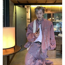 2024美式高街废土风设计感牛仔外套男女潮流宽松休闲上衣，男装工装外套，星座506A