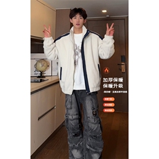 秋冬新款加厚羊羔绒外套男痞帅宽松立领休闲棉衣-A1440TP90控145，男装夹克，电商B241