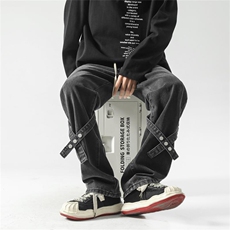 绑带潮牌牛仔裤直筒B342-K7024-P55控78，男装牛仔裤，电商B342