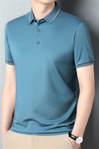高端男士夏季新款翻领Polo衫冰丝透气宽松休闲短袖T恤男潮图片