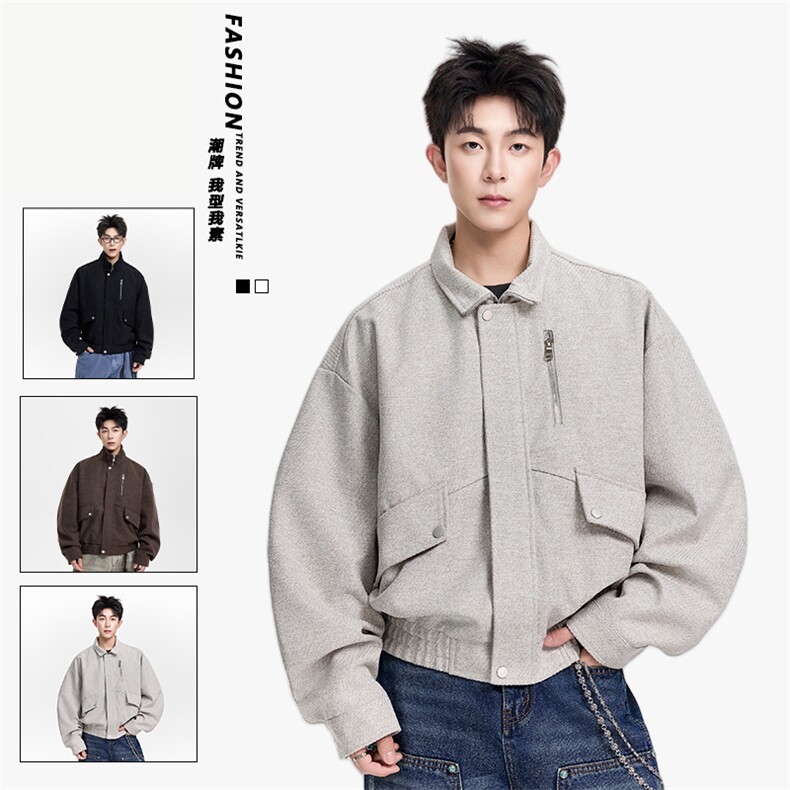 潮牌斜纹面料大口袋光版二开夹克男士休闲外套A406 JK5611 P99图片