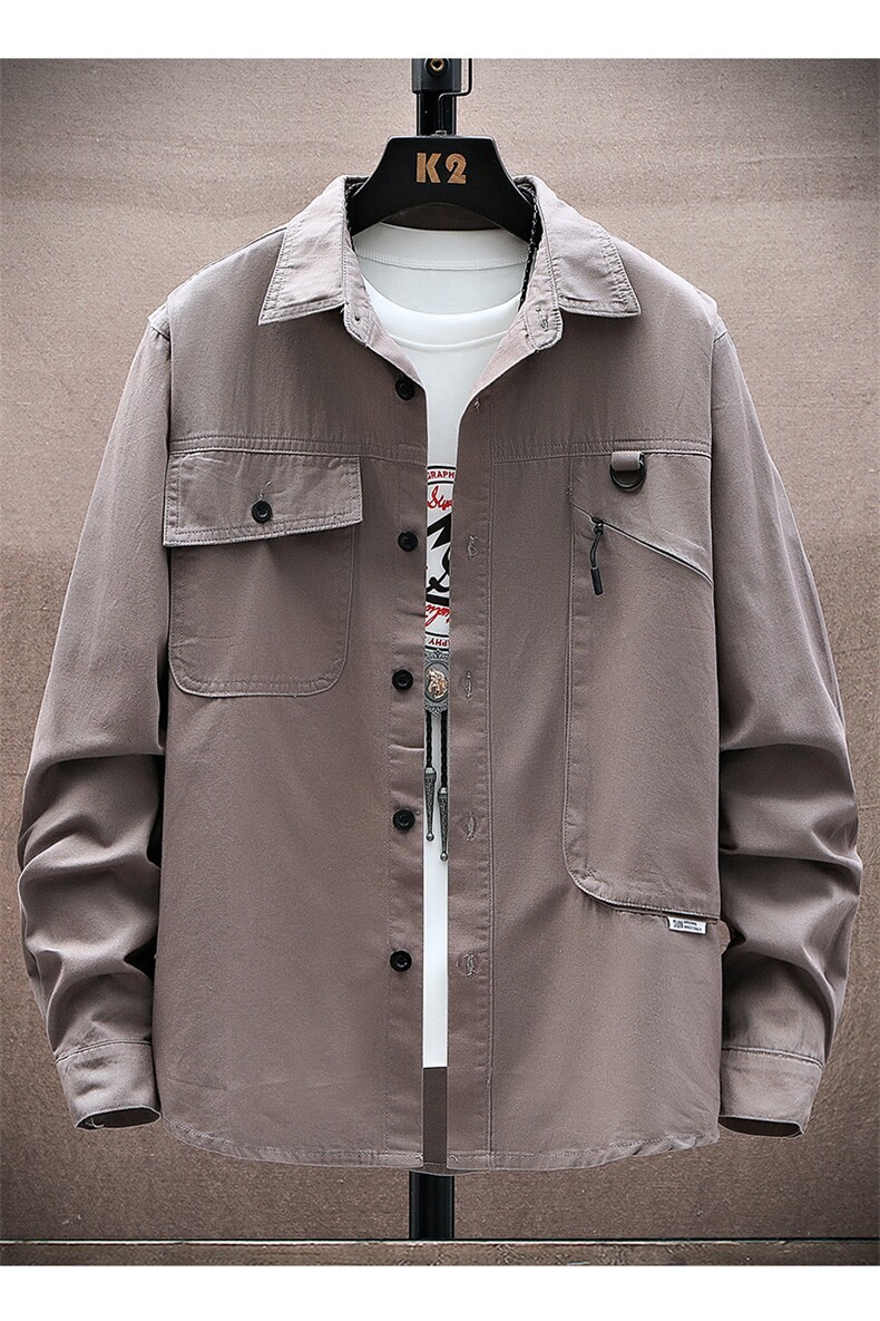 衬衣男新款纯棉工装翻领休闲时尚长袖衬衫XZ310B-3-CY805-P58,男装衬衫,星座310B-3