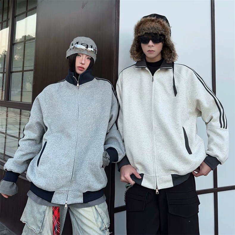 抖音得物高品质美式高街重磅结构设计拼接织带立领卫衣外套CM42，女装短外套，电商A486-1