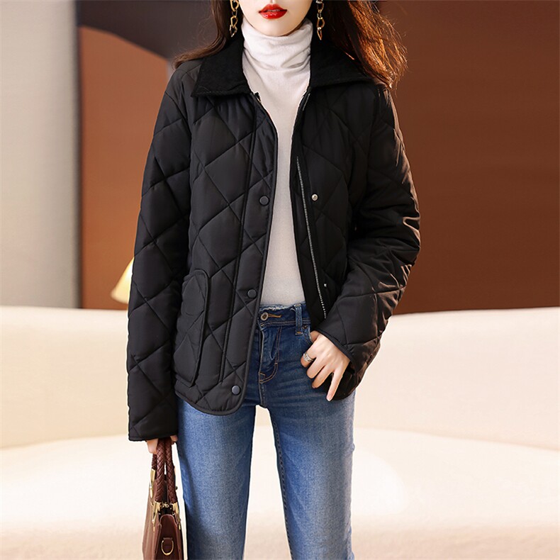 2022年冬季新款女时尚韩系菱格压褶羽绒棉加厚保暖棉衣外套,女装棉衣/棉服,艾贝斯