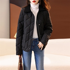 2022年冬季新款女时尚韩系菱格压褶羽绒棉加厚保暖棉衣外套，女装棉衣/棉服，艾贝斯