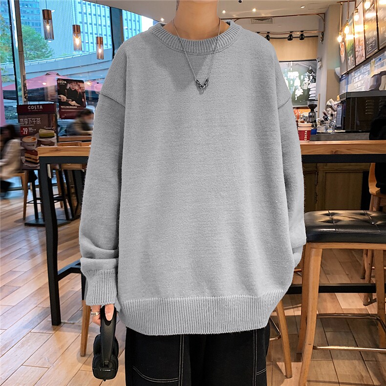 1港风宽松中性情侣潮流纯色大码M-5XL毛衣男外套7979P45加绒P55图片