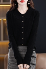 POLO领精纺羊毛开衫女坑条长袖针织外套上衣高级宽松休闲毛衣外搭，女装羊毛衫，片语羊绒