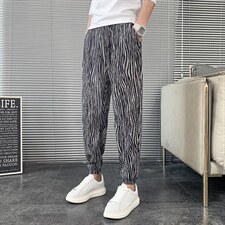 丝绒褶皱面料2025秋冬新款斑马纹休闲裤男韩版潮流小脚哈伦裤修身,男装休闲裤,电商A327