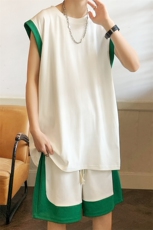 夏季新款情侣冰丝大码港风背心五分裤休闲运动套装男S03P48，男装牛仔裤，电商B226-2（原B217-2）