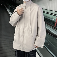 港风秋款男立领夹克衫双层织带按扣宽松休闲外套JK8252P65，男装夹克，星座1013-1