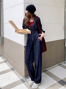 (新款现货）2026春装活性牛仔面料肩章可脱卸两件套拉链连体裤图片
