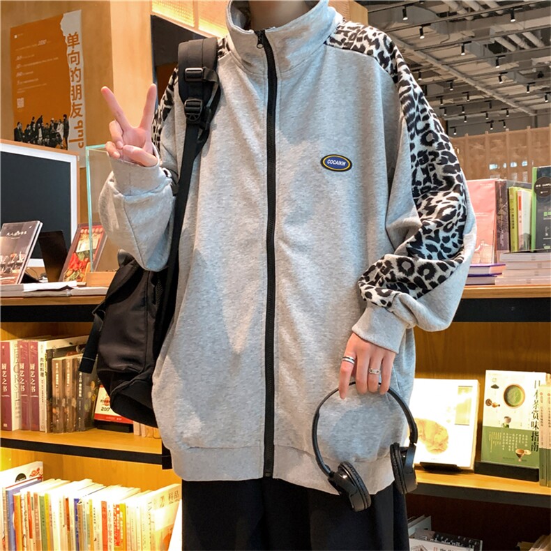 美式ins豹纹拼接外套潮牌嘻哈夹克秋港风宽松休闲上衣 W1259-P36图片