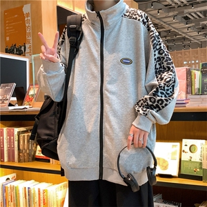 美式ins豹纹拼接外套潮牌嘻哈夹克秋港风宽松休闲上衣 W1259-P36图片